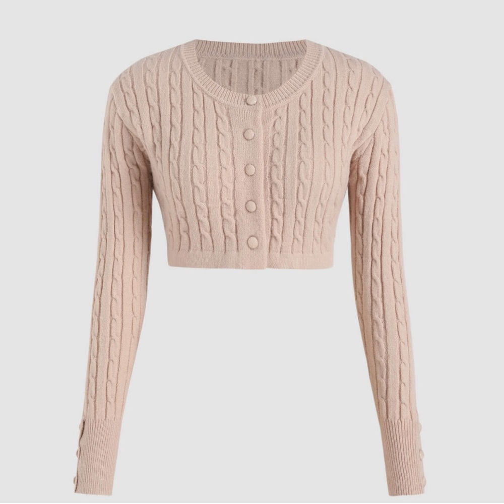 Cider Cable Knitted Button Crop Sweater Cardigan NWT